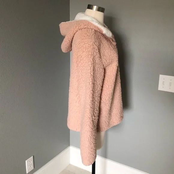 Coeur de Vague Blush Fluffy Quarter-Zip Plush Hoodie Fleece Sweatshirts - Picture 6 of 16